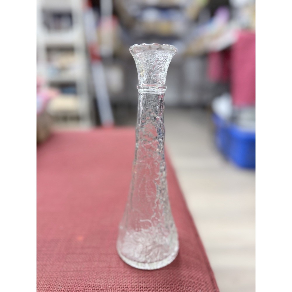 Vintage Libbey of Canada Glass Bud Vase with Embossed Leaf Pattern on bottom...